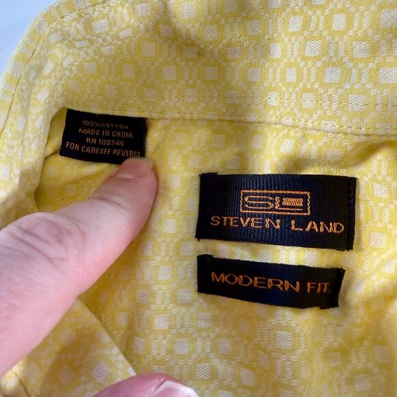 Steven Land Men's 16.5 34/35 Yellow & White 100% Cotton Modern Fit Dress Shirt - Picture 5 of 9